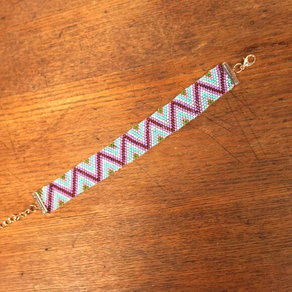 HANDMADE  Chevron Design Beaded Cuff Bracelet  Bohemian Festival Beach - Picture 6 of 6